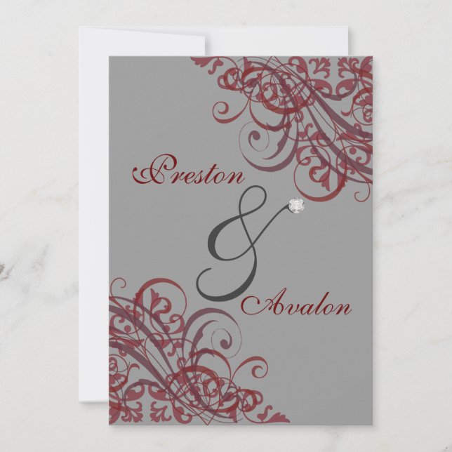 Invitation rouge baroque exquise du rouleau 5x7 (Devant)