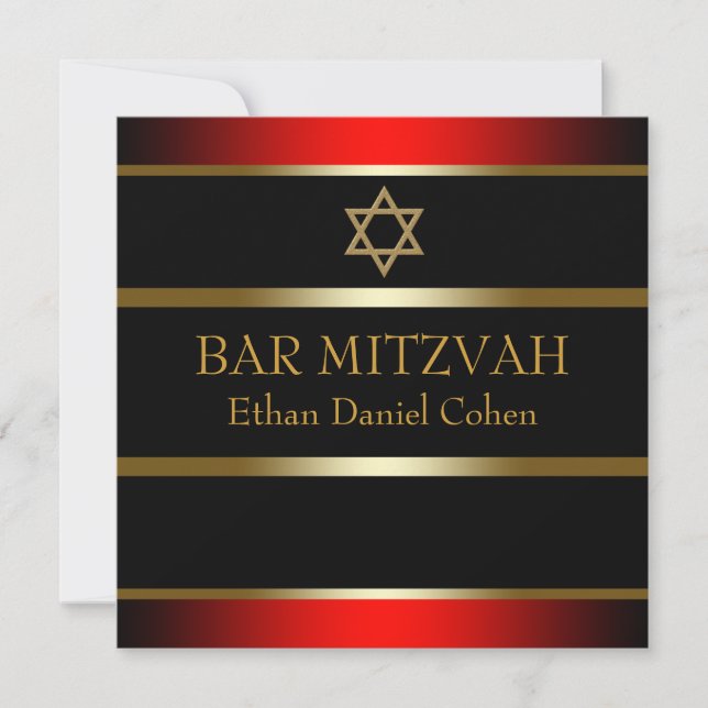 Invitation Rouge Black Gold Bar Mitzvah (Devant)