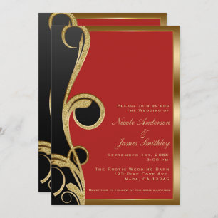 Invitation Rouge Black & Gold Modern Glam Élégant Mariage de 