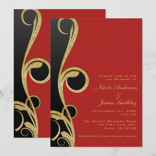 Invitation Rouge Black & Gold Modern Glam Élégant Mariage de 