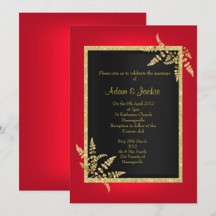 Invitation ROUGE BLACK OR feuille ELEGANT CLASSY MARIAGE