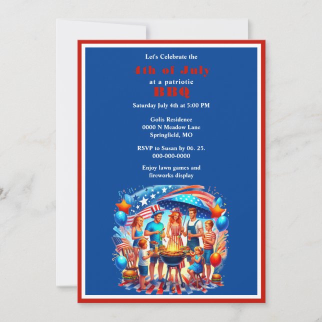 Invitation Rouge Blanc 4 juillet (Devant)