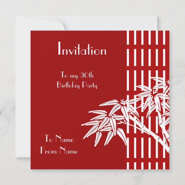 Invitation Rouge Blanc Asiatique Bambou (Devant)