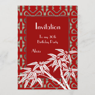 Invitation Rouge Blanc Asiatique Bambou Art Déco