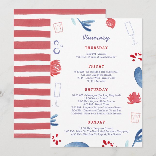 Invitation Rouge Blanc Bachelorette Party (Devant / Derrière)