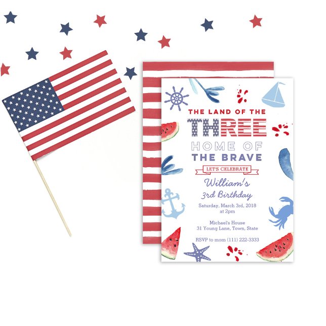 Invitation Rouge Blanc Bleu 3e anniversaire de la fête de riv (Créateur téléchargé)