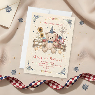 Invitation Rouge Blanc Bleu Anniversaire Americana