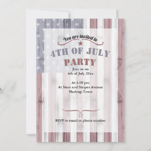 Invitation Rouge Blanc Bleu Bois Rustique Drapeau USA Amériqu