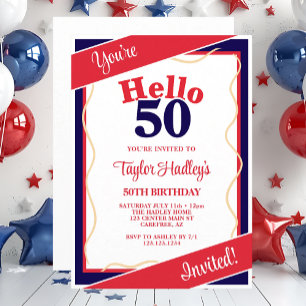 Invitation Rouge Blanc & Bleu Bonjour 50ème Anniversaire Invi