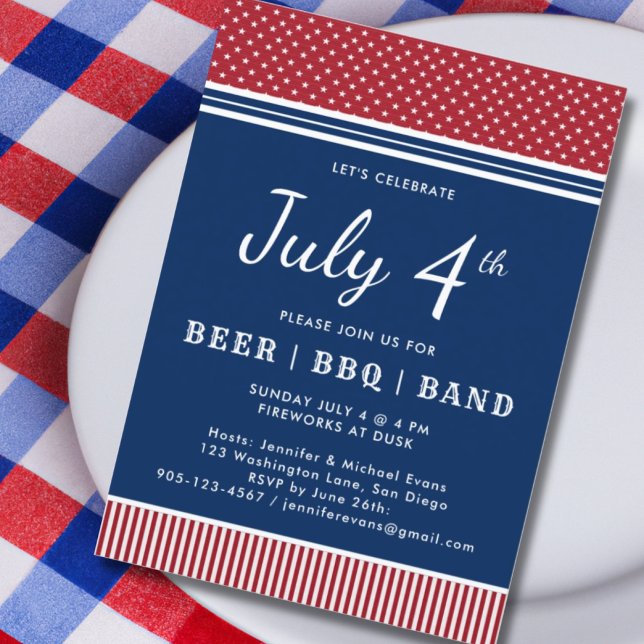 Invitation Rouge Blanc Bleu Juillet 4 Fête du barbecue du Par (Créateur téléchargé)