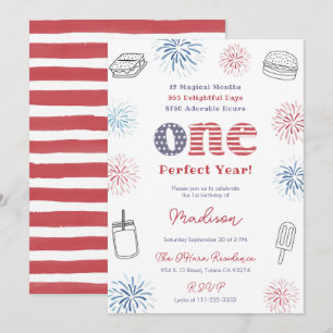 Invitation Rouge Blanc Bleu Parfait Année 1er anniversaire