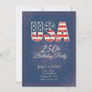 Invitation Rouge Blanc Bleu USA 250e anniversaire 4 juillet