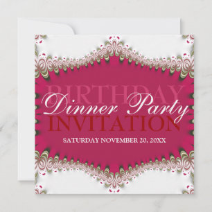 Invitation Rouge+Blanc Dentelle Vintage Fête d'anniversaire d
