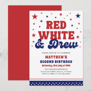 Invitation Rouge, Blanc & Deux 4 Juillet 2 Anniversaire