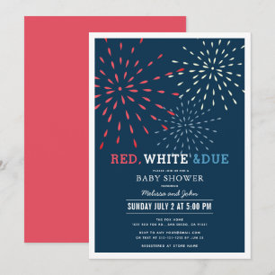 Invitation Rouge, Blanc & Dû Juillet 4 Baby shower Feu d'arti