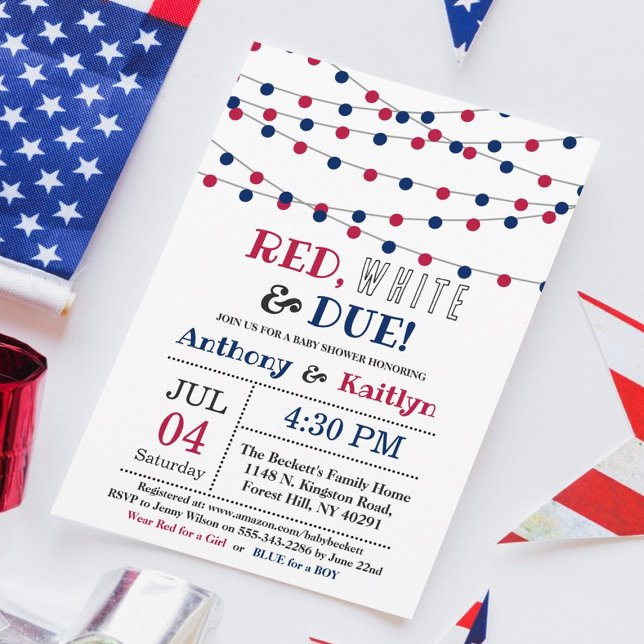 Invitation Rouge, Blanc & Due ! baby shower 4 juillet (Créateur téléchargé)