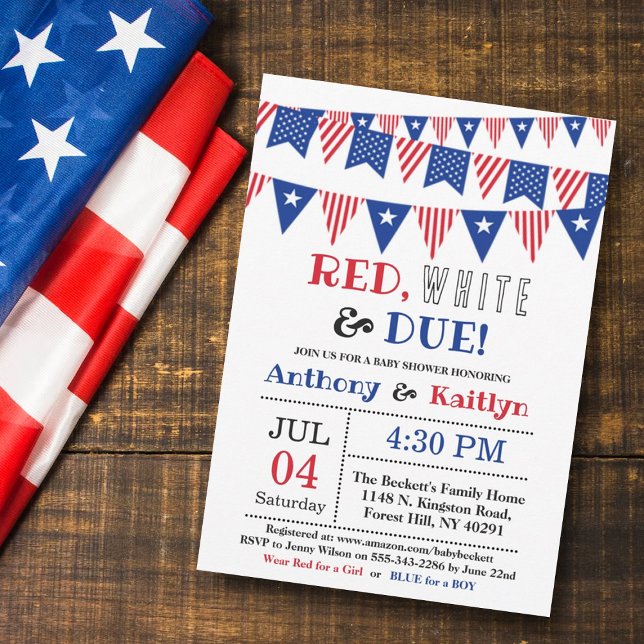 Invitation Rouge, Blanc & Due ! baby shower 4 juillet (Créateur téléchargé)