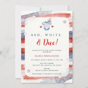 Invitation Rouge Blanc et Bébé attendu pour le 4 juillet Fête