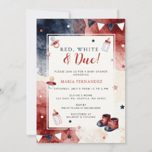 Invitation Rouge Blanc et Bébé Attendu pour le 4 Juillet Show