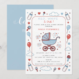 Invitation Rouge Blanc et Bébé attendu pour le 4 juillet Show