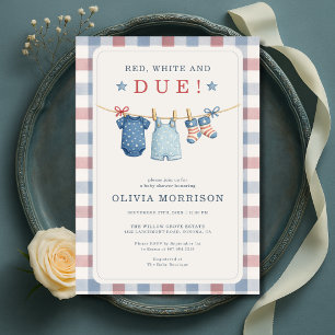 Invitation Rouge Blanc et Bébé pour le 4 Juillet Fête Prénata