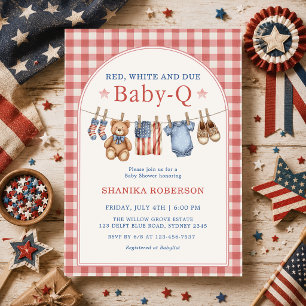 Invitation Rouge Blanc et Bébé Prévu Baby-Q Linge de Bébé