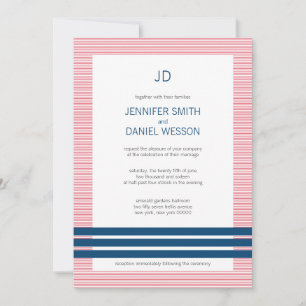 Invitation Rouge Blanc Et Bleu Stripes Monogramme Mariage Inv