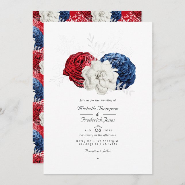 Invitation Rouge blanc et bleu USA American QR Code Mariage (Devant / Derrière)