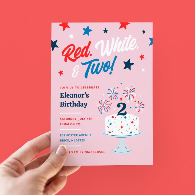 Invitation Rouge Blanc et Deux 2ème Anniversaire Party (Créateur téléchargé)