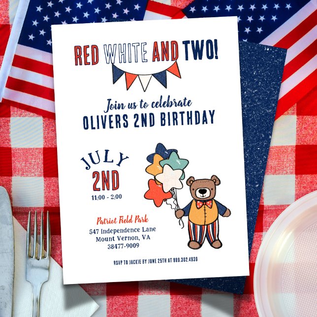 Invitation Rouge, blanc et deux fête d'anniversaire (Créateur téléchargé)