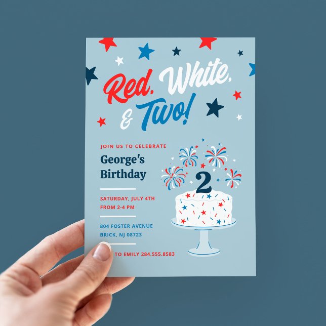 Invitation Rouge blanc et deux fête d'anniversaire (Créateur téléchargé)