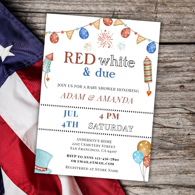 Invitation Rouge Blanc Et Dû Juillet Quatrième 4E Baby shower (Créateur téléchargé)