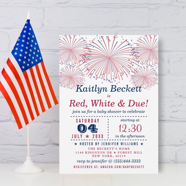 Invitation Rouge, blanc et échéance | BABY SHOWER 4 JUILLET (Créateur téléchargé)