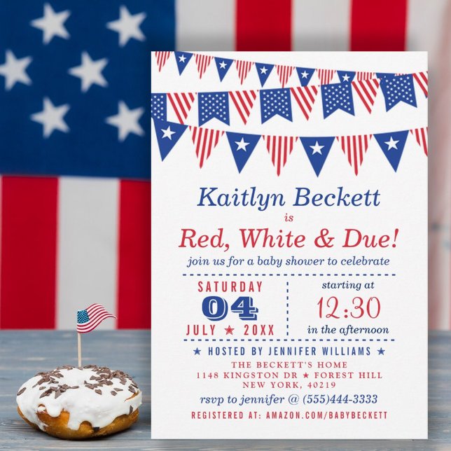 Invitation Rouge, blanc et échéance | BABY SHOWER 4 JUILLET (Créateur téléchargé)