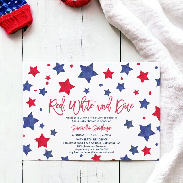 Invitation Rouge blanc et étoiles dues 4 juillet baby shower (Red white and due stars 4th of July baby shower Invitation)