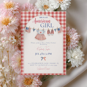 Invitation Rouge Blanc et Impayable Fête Prénatale de Poupée 
