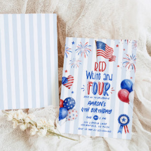 Invitation Rouge Blanc et Quatre 4 Juillet Anniversaire
