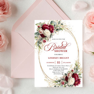 Invitation Rouge Blanc Floral Or Mariage Fête