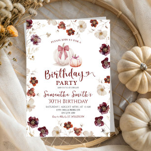 Invitation Rouge Blanc Marsala Automne Fleur sauvage Annivers