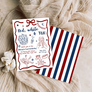 Invitation Rouge Blanc Patriotique Et Deux Anniversaires