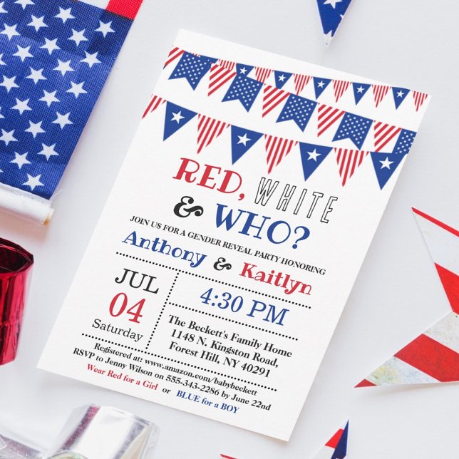 Invitation Rouge, Blanc & Qui ? 4 juillet Parti de la révélat (Créateur téléchargé)
