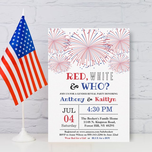 Invitation Rouge, Blanc & Qui ? 4 juillet Parti de la révélat (Créateur téléchargé)
