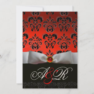 Invitation ROUGE BLANC RIBBON & BLACK DAMASK MONOGRAM Ruby