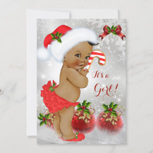 Invitation Rouge Blanc Vert Fête de Noël Bébé Fille Ethnique