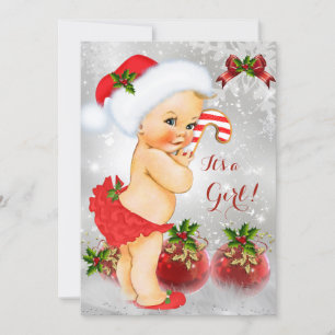 Invitation Rouge Blanc Vert Fille de Fête de Bébé de Noël Blo