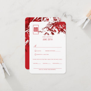 Invitation Rouge & Blanc Zen Bambou Feuille Mariage chinois R