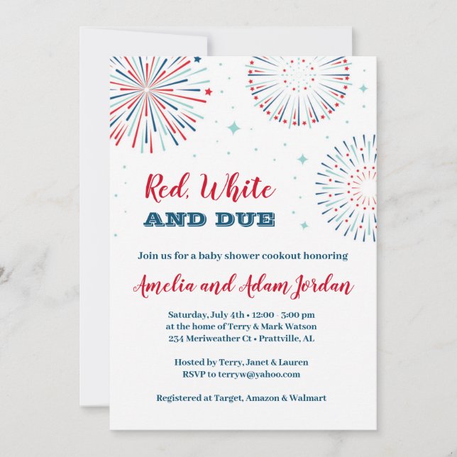 Invitation rouge, blanche et due Baby shower (Devant)