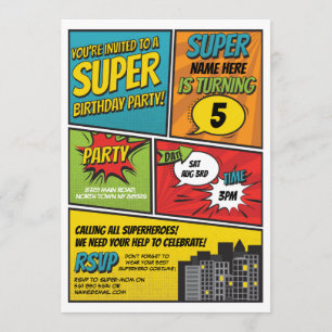 Invitation Rouge bleu de partie d'invitation du super héros