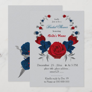 Invitation rouge & bleu marine fleurs wreath douche nuptiale