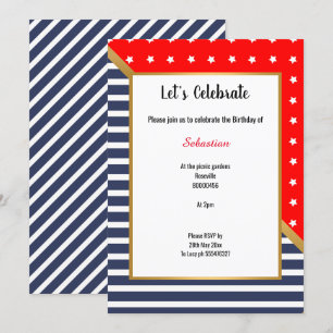 INVITATION ROUGE BLEU OR STARS & STRIPES ANNIVERSAIRE